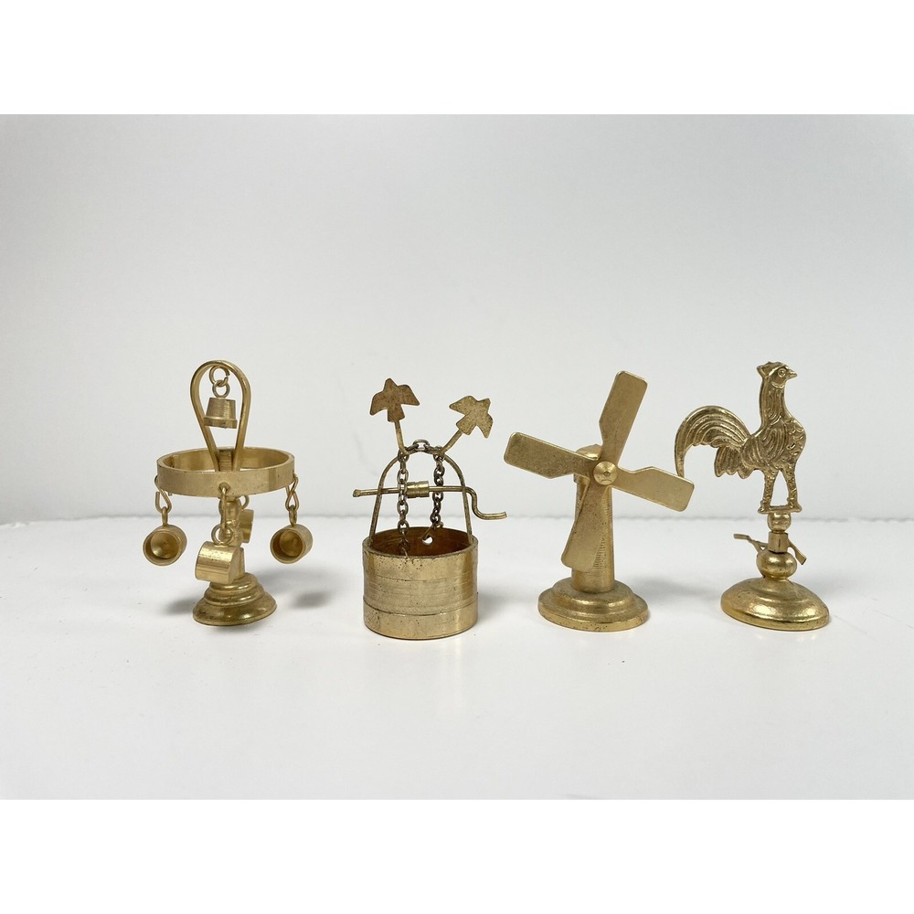 Vtg Brass Doll House Shadow box Miniatures Windmill Wishing Well Weathervane